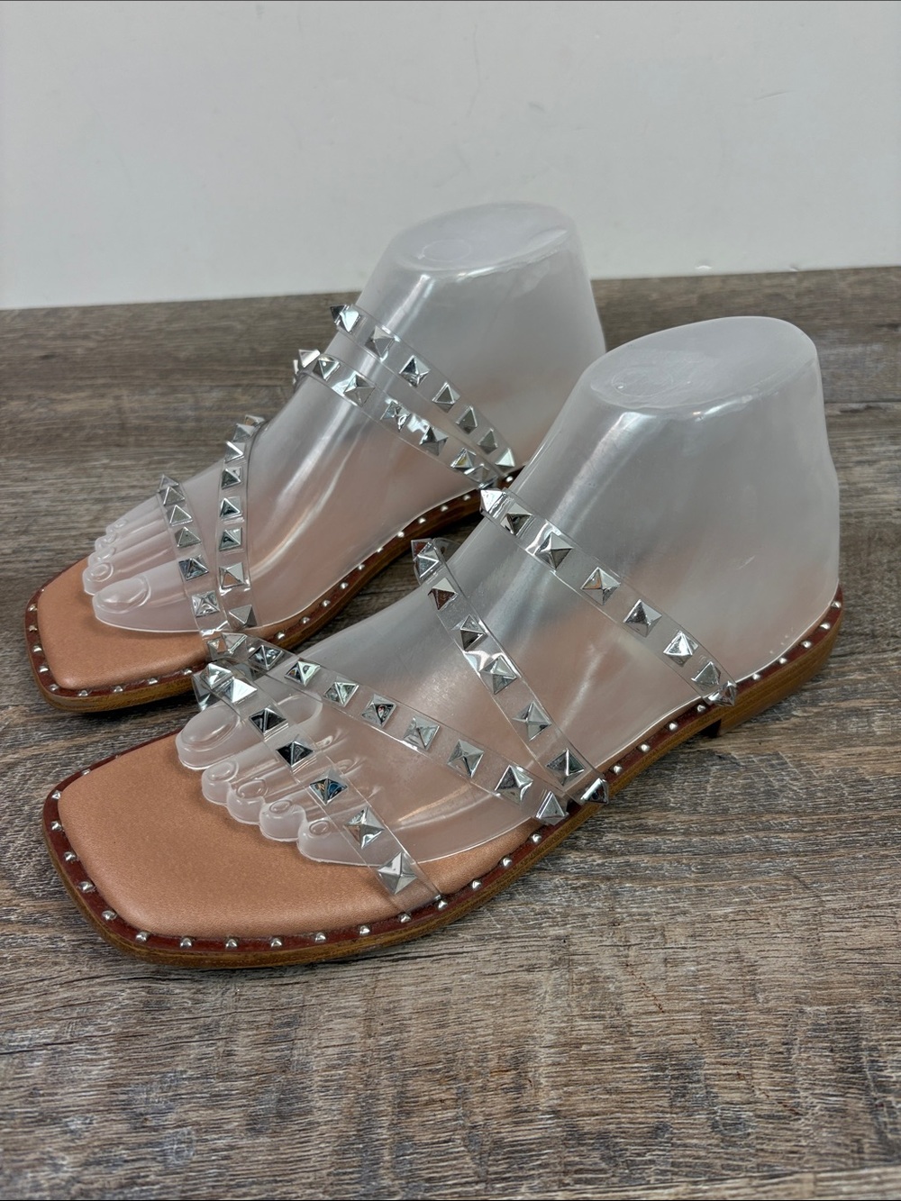 Steve Madden Skyler Clear Studded Flat Sandal Slides Size 8